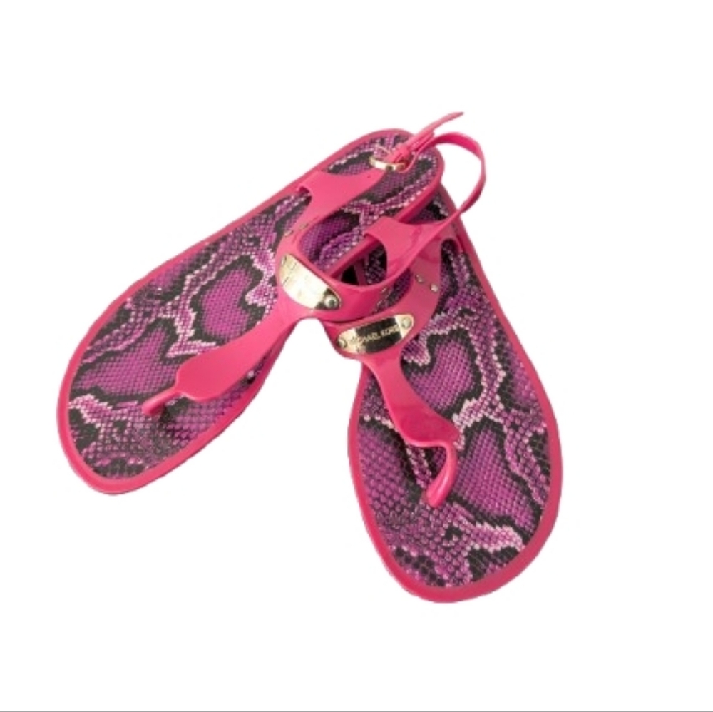 Michael Kors Shoes Plate Jelly Thong Sandals Snakeskin Size 8